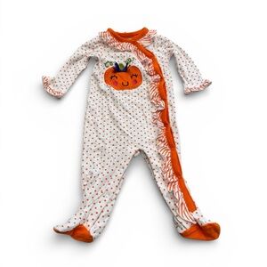 Baby Essentials Halloween pumpkin appliqué footed coverall- Size 9 months